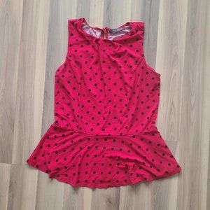 Pinkish Red - Sexy Suzy Shier Dressy Top w/ Polka Dots